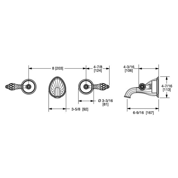  Vòi chậu rửa mặt gắn tường cổ điển Cut Crystal bằng đồng - 0914WBS818 