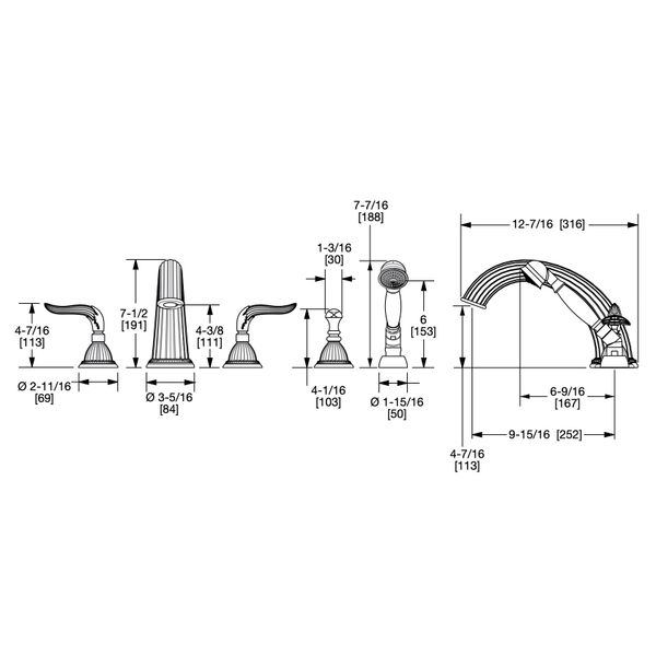  Vòi bồn tắm năm lỗ cổ điển Classical bằng đồng - 0932DTS821 