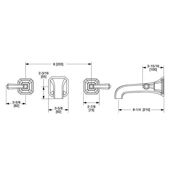  Vòi chậu rửa mặt gắn tường cổ điển Harrison bằng đồng - 0980WBS824S 