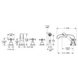 Vòi bồn tắm năm lỗ cổ điển Harrison bằng đồng - 0981DTS824S 