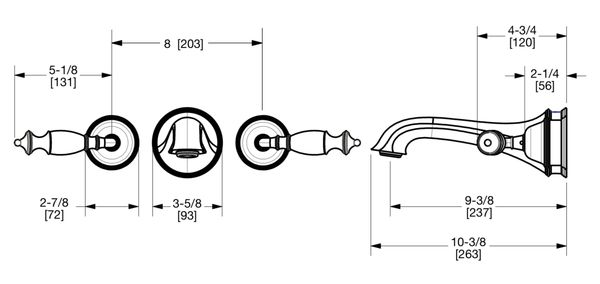  Vòi chậu rửa mặt gắn tường cổ điển Grey Series II bằng đồng - 0992WBS825 