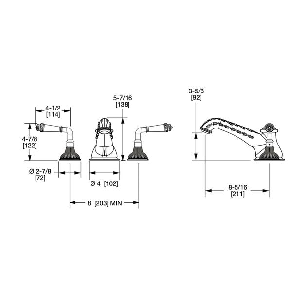  Vòi bồn tắm ba lỗ cổ điển Acanthus Lever bằng đồng - 1024DKT819 