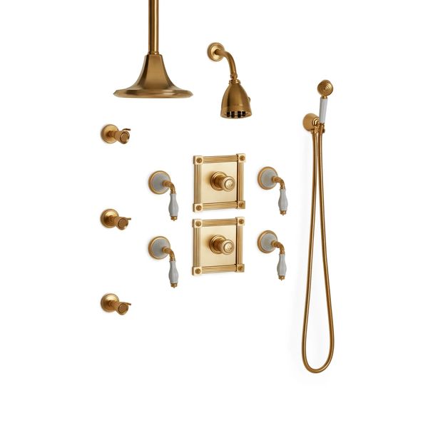  Vòi sen âm tường cổ điển điều chỉnh nhiệt độ Scalloped White Ceramic bằng đồng - SHOWER2 