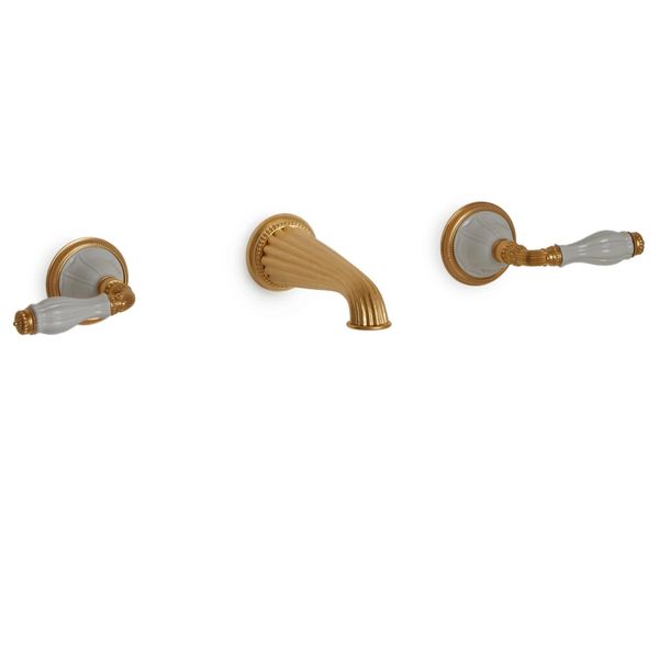  Vòi chậu rửa mặt gắn tường cổ điển Scalloped White Ceramic bằng đồng - 1029WBS821-03WH 