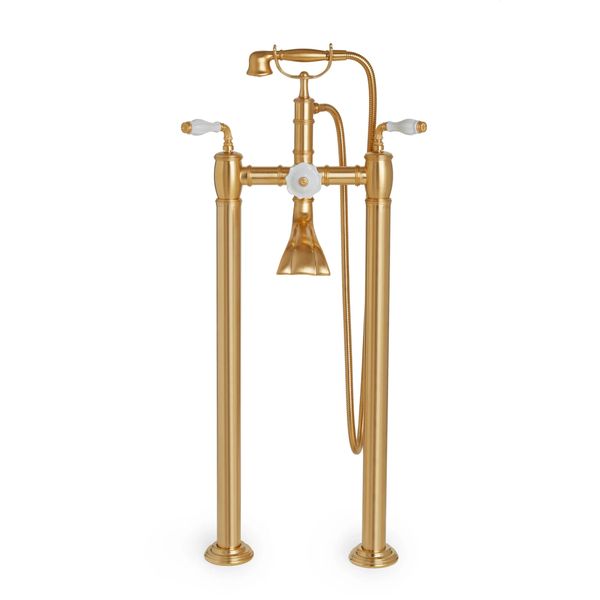  Vòi bồn tắm gắn sàn cổ điển Scalloped White Ceramic bằng đồng - 1029XTS-01-03WH 