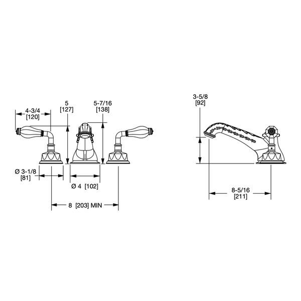  Vòi bồn tắm ba lỗ cổ điển Rock Crystal bằng đồng - 1030DKT819-RKCR 