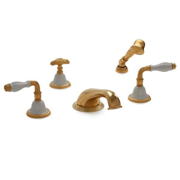  Vòi bồn tắm năm lỗ cổ điển Scalloped White Ceramic bằng đồng - 1030DTS818-03WH 
