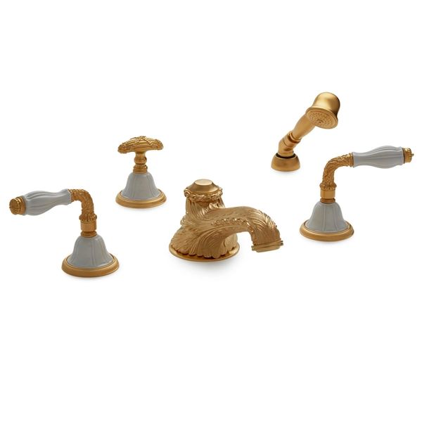  Vòi bồn tắm năm lỗ cổ điển Scalloped White Ceramic bằng đồng - 1030DTS819-03WH 