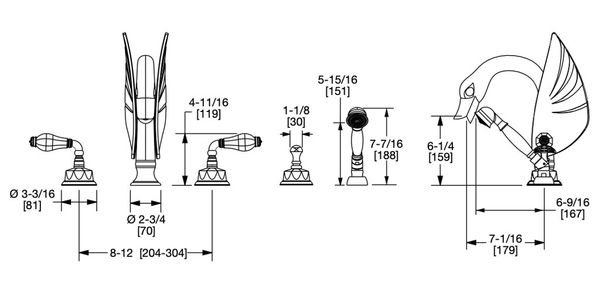  Vòi bồn tắm năm lỗ cổ điển Swan Amethyst bằng đồng - 1030DTS820-AMET 