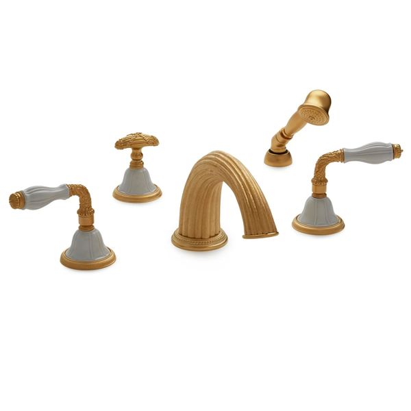  Vòi bồn tắm năm lỗ cổ điển Scalloped White Ceramic bằng đồng - 1030DTS821-03WH 