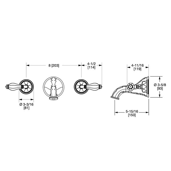  Vòi chậu rửa mặt gắn tường cổ điển Rock Crystal bằng đồng - 1030WBS819-RKCR 