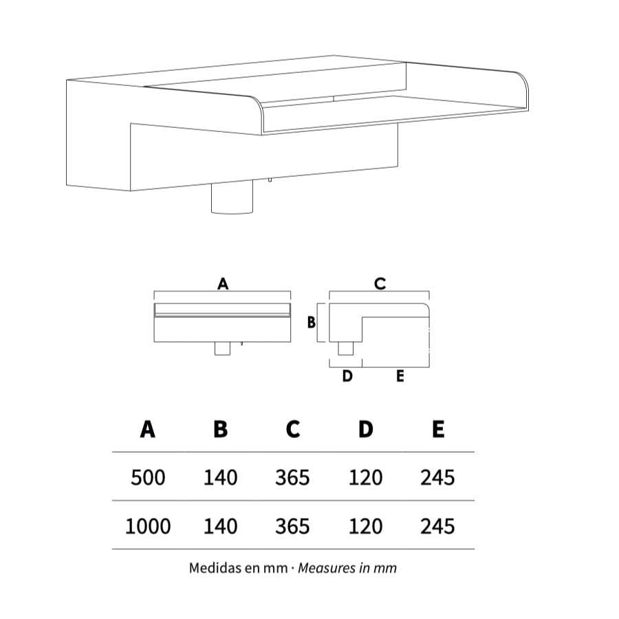  Thác nước hồ bơi âm tường ngoài trời bằng AISI 316L stainless steel (chống thời tiết đại dương) - AQA105O 
