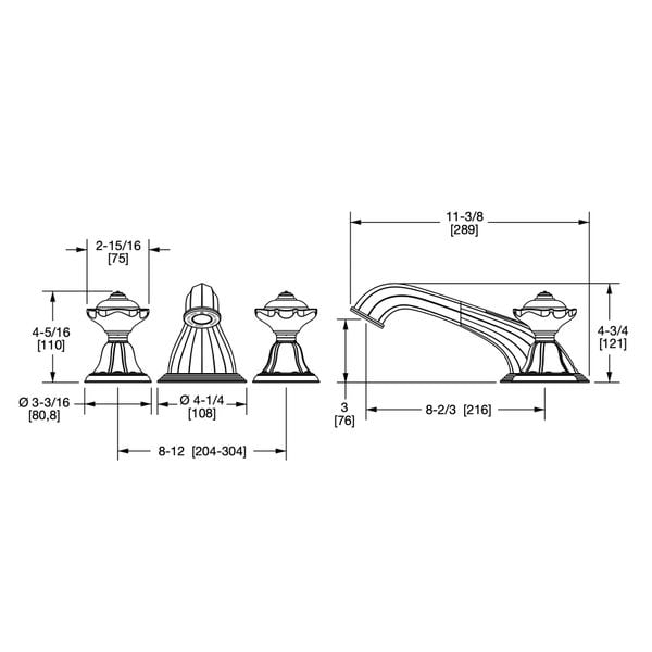  Vòi bồn tắm ba lỗ cổ điển Hand Painted Ceramic bằng đồng - 1097DKT818-18BL-WH 