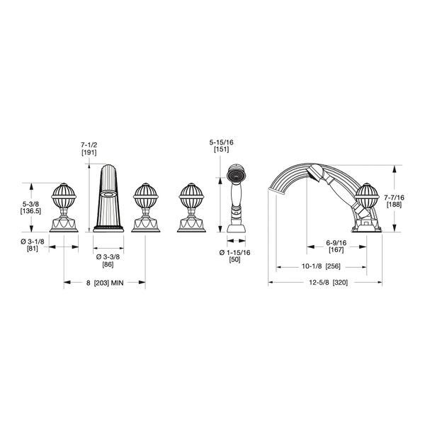  Vòi bồn tắm năm lỗ cổ điển Rose Quartz SW bằng đồng - 1098DTS821-RSQU 