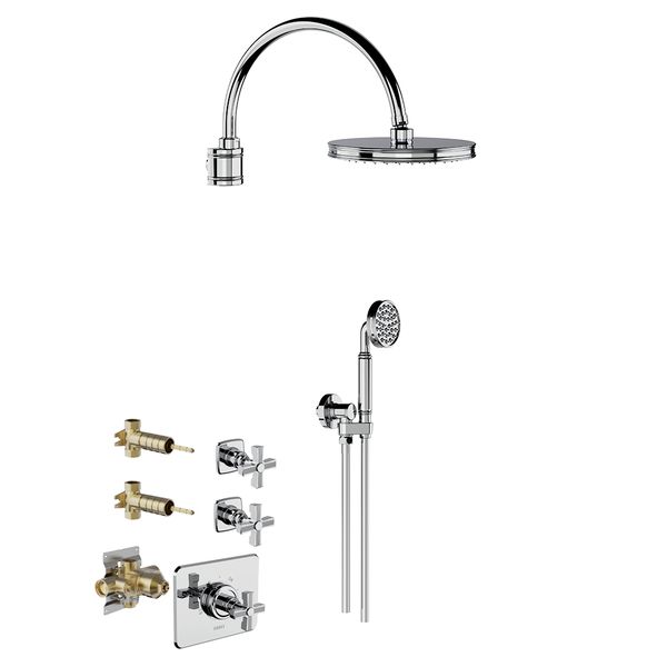  Vòi sen âm tường điều chỉnh nhiệt độ bát sen Ø210mm có vòi sen cầm tay cổ điển bằng đồng Zéphyr - 16003 