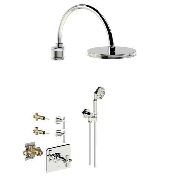  Vòi sen âm tường điều chỉnh nhiệt độ bát sen Ø210mm có vòi sen cầm tay cổ điển bằng đồng Zéphyr - 16003 