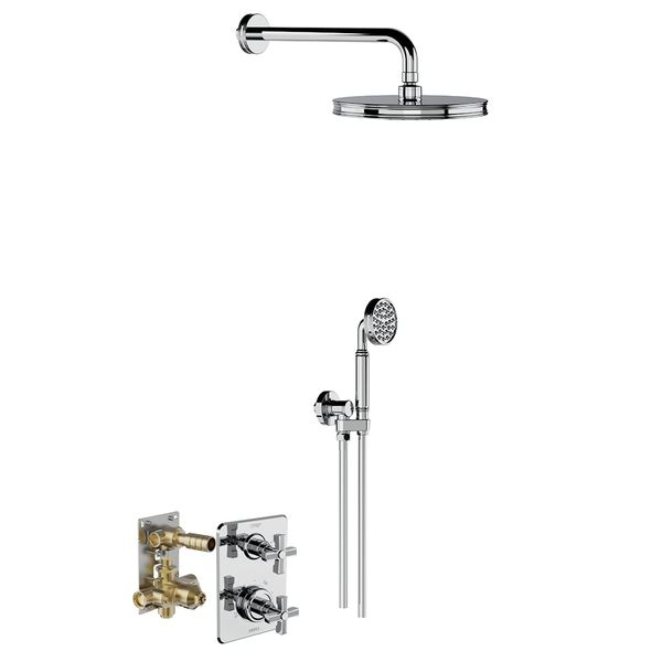  Vòi sen âm tường điều chỉnh nhiệt độ bát sen Ø210mm có vòi sen cầm tay cổ điển bằng đồng Zéphyr - 16004 