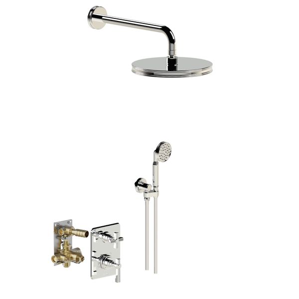  Vòi sen âm tường điều chỉnh nhiệt độ bát sen Ø210mm có vòi sen cầm tay cổ điển bằng đồng Zéphyr - 16004 