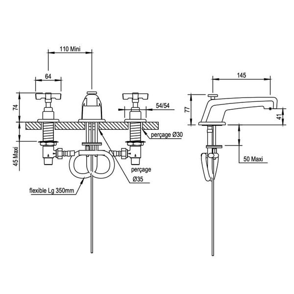  Vòi chậu lavabo 3 lỗ cổ điển bằng đồng Zéphyr - 17260 