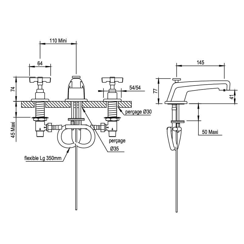  Vòi chậu lavabo 3 lỗ cổ điển bằng đồng Zéphyr - 17260 