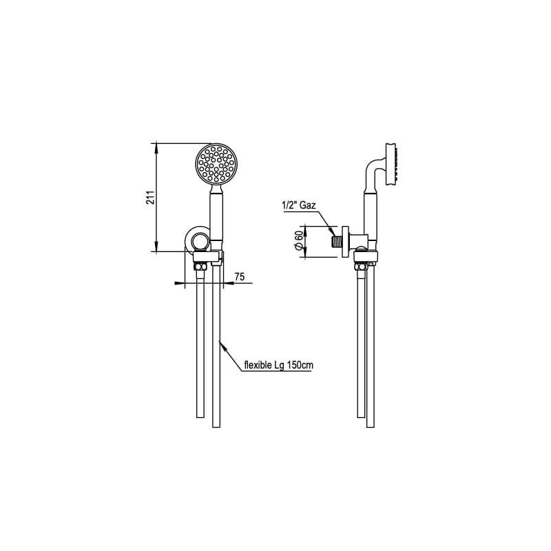  Vòi sen âm tường điều chỉnh nhiệt độ bát sen Ø210mm có vòi sen cầm tay cổ điển bằng đồng Zéphyr - 16004 