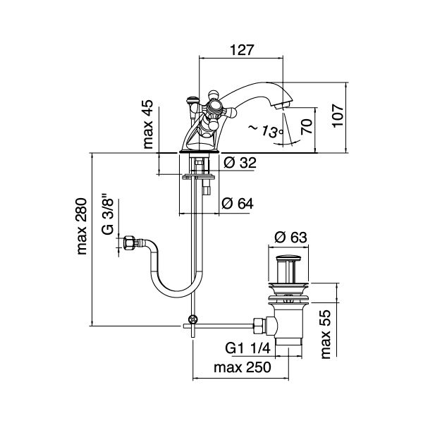  Vòi chậu rửa mặt cổ điển 802 bằng đồng - 2002RLX030 