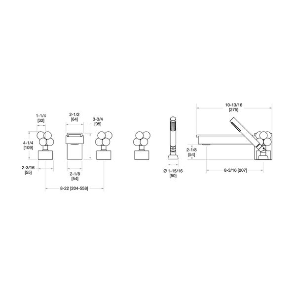  Vòi bồn tắm năm lỗ Apollo Metal bằng đồng - 2005DTS801 