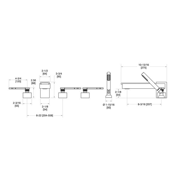  Vòi bồn tắm năm lỗ Apollo Metal bằng đồng - 2008DTS801 