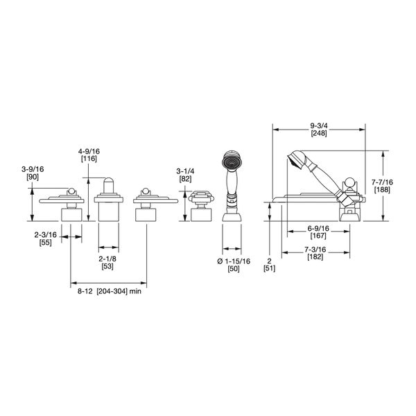  Vòi bồn tắm năm lỗ Nouveau bằng đồng - 2010DTS802 