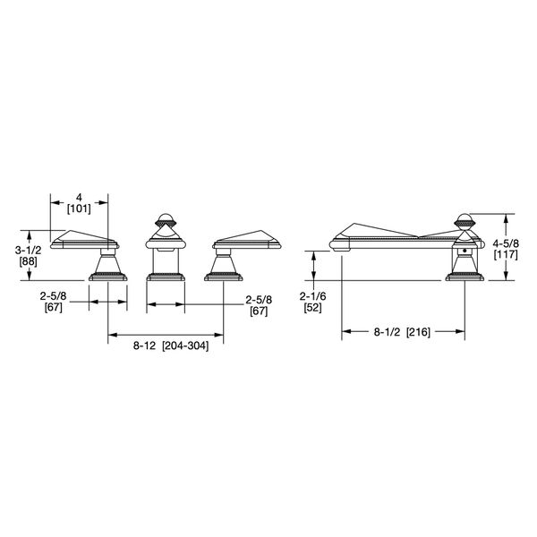  Vòi bồn tắm ba lỗ cổ điển Pyramid bằng đồng - 2050DKT803 