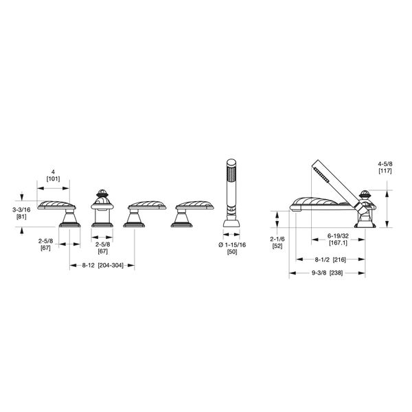  Vòi bồn tắm năm lỗ cổ điển Semiprecious Swirl Pyramid bằng đồng - 2150DTS803-S-RKCR 