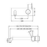 Vòi chậu lavabo gắn tường dài 120/160/185/230/260mm bằng đồng Accem - 221910b 