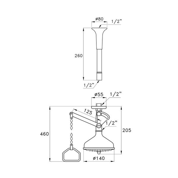  Bộ vòi sen Ø140mm âm trần với lò xo tự động tắt nước không có độ trễ cổ điển bằng đồng Italica - 399-299-140 