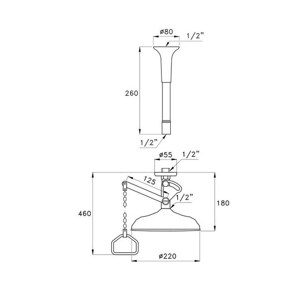 Bộ vòi sen Ø220mm âm trần với lò xo tự động tắt nước không có độ trễ cổ điển bằng đồng Italica - 399-299-220 