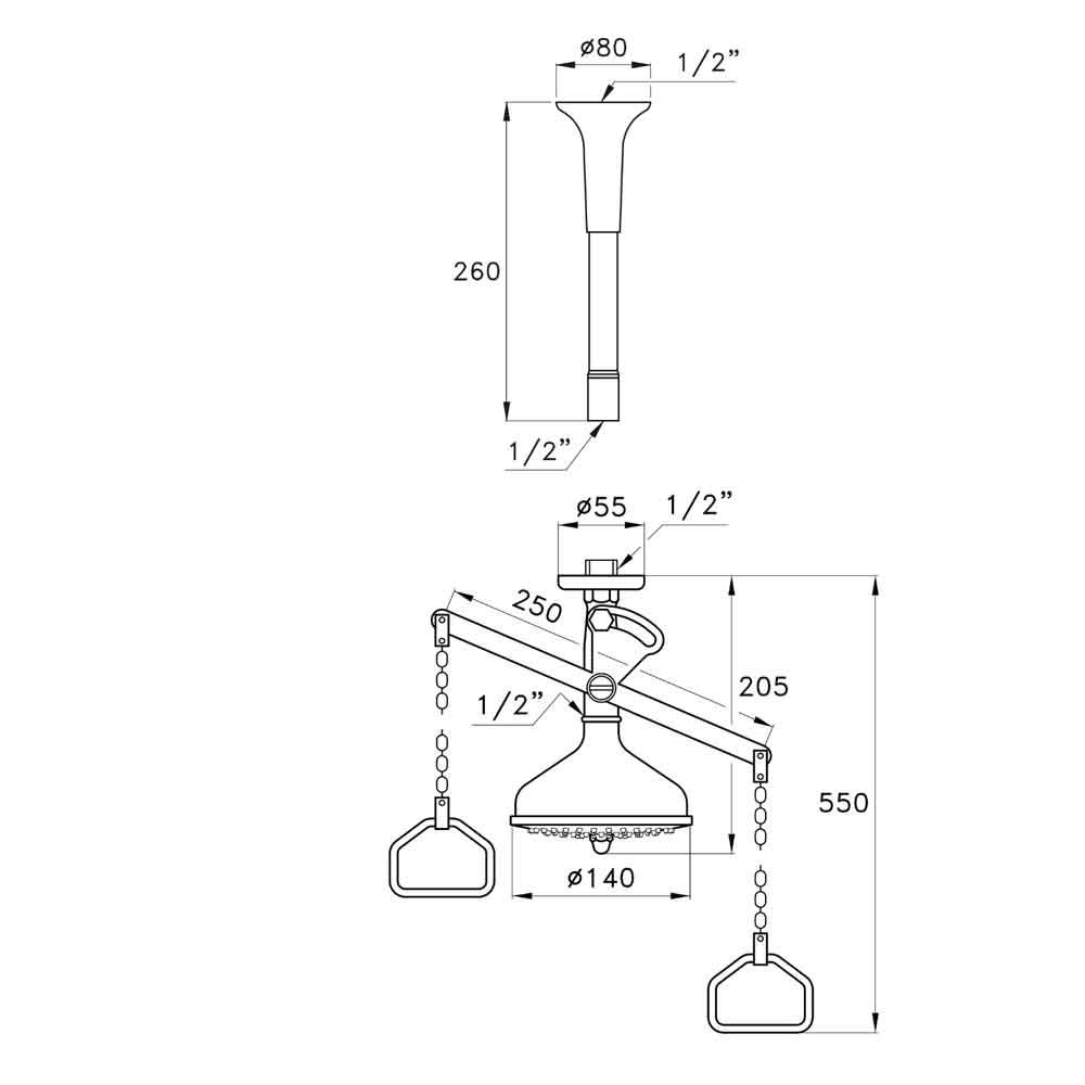  Bộ vòi sen Ø140mm âm trần với lò xo tắt mở nước cổ điển bằng đồng Italica - 399-299BIS140 