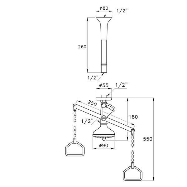  Bộ vòi sen Ø90mm âm trần với lò xo tắt mở nước cổ điển bằng đồng Italica - 399-299BIS90 