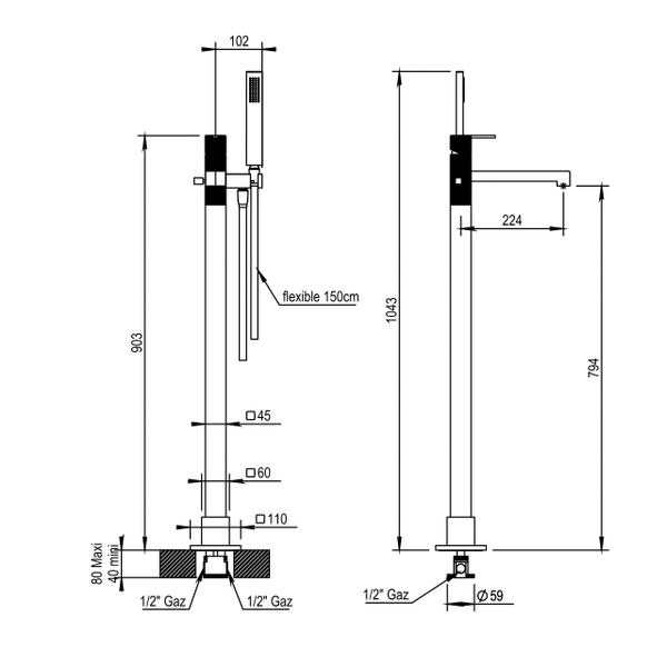  Vòi bồn tắm gắn sàn bằng đồng Myriad - 55798 