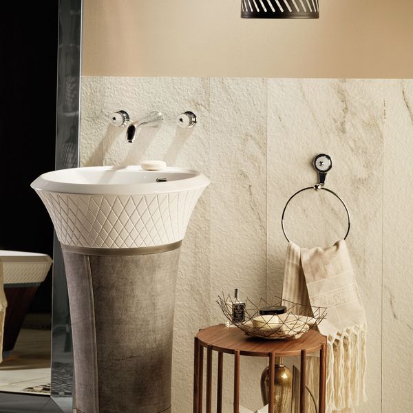  Vòi chậu rửa mặt ba lỗ gắn tường cổ điển bằng đồng Deluxe - 68030E 