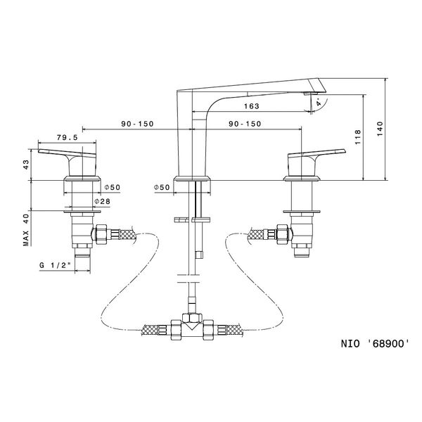  Vòi chậu rửa mặt ba lỗ bằng đồng Nio - 68900 
