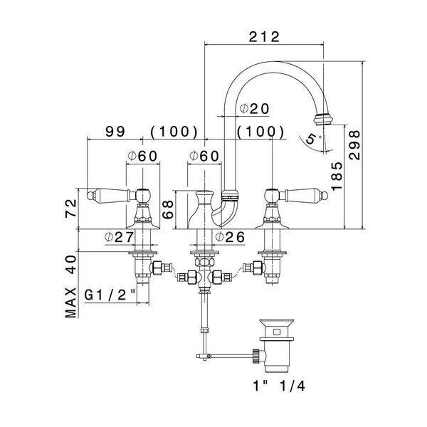  Vòi chậu rửa mặt ba lỗ cổ điển bằng đồng Daytime Style - 69100 