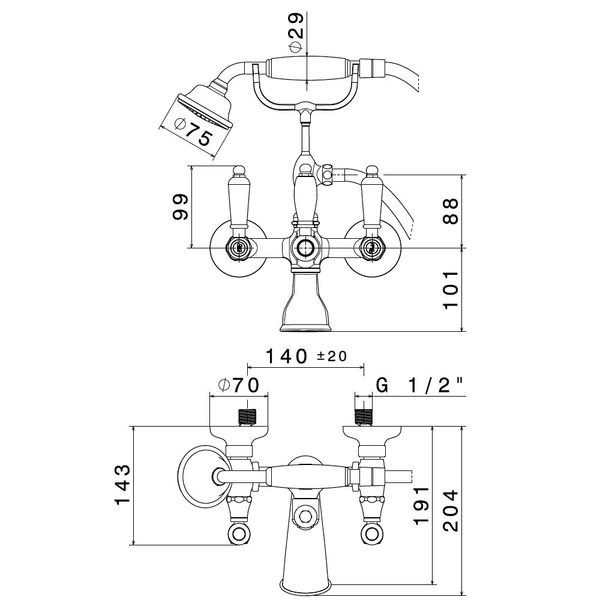  Vòi bồn tắm gắn tường cổ điển bằng đồng Daytime Style - 69140C 