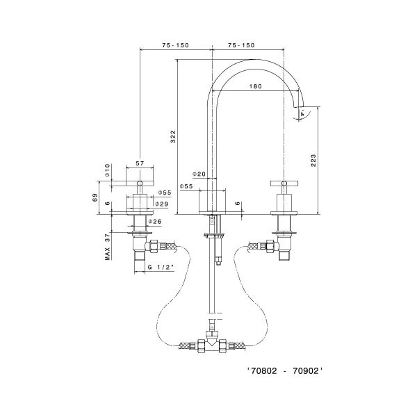 Vòi chậu rửa mặt bằng đồng cao 322mm Blink - 70902 