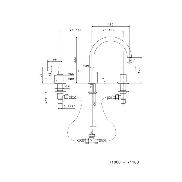  Vòi chậu rửa mặt bằng đồng cao 222mm Blink Chic - 71000 