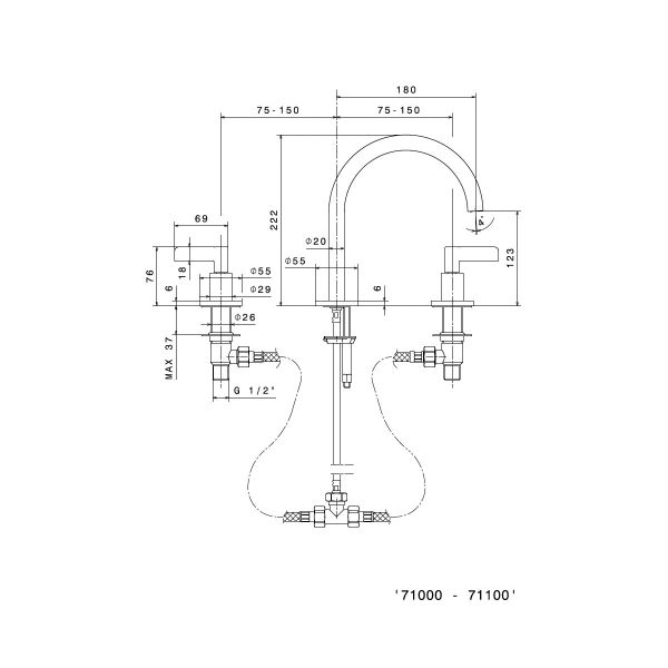  Vòi chậu rửa mặt bằng đồng cao 222mm Blink Chic - 71100 