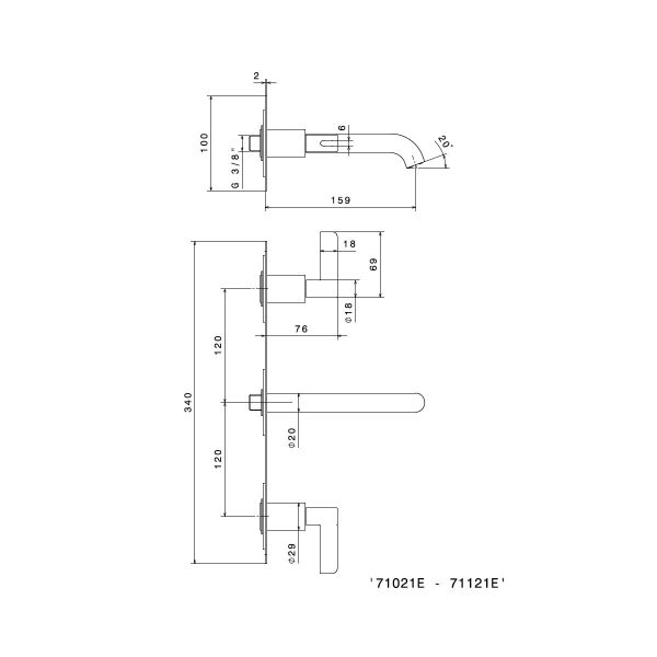  Vòi chậu rửa mặt gắn tường dài 159mm Blink Chic - 71121E 