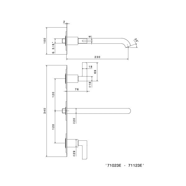  Vòi chậu rửa mặt ba lỗ gắn tường dài 230mm Blink Chic - 71023E 