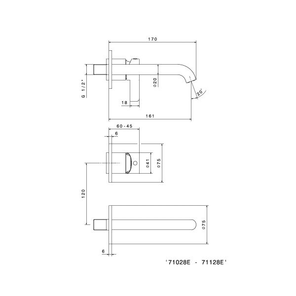  Vòi chậu rửa mặt hai lỗ gắn tường dài 170mm Blink Chic - 71128E 
