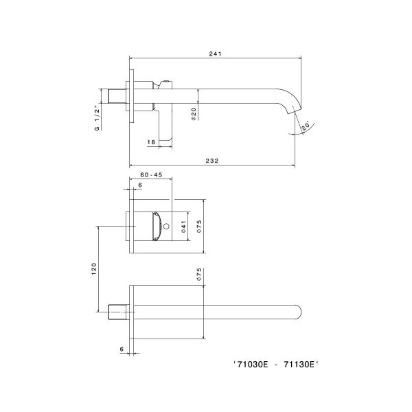  Vòi chậu rửa mặt hai lỗ gắn tường dài 241mm Blink Chic - 71130E 