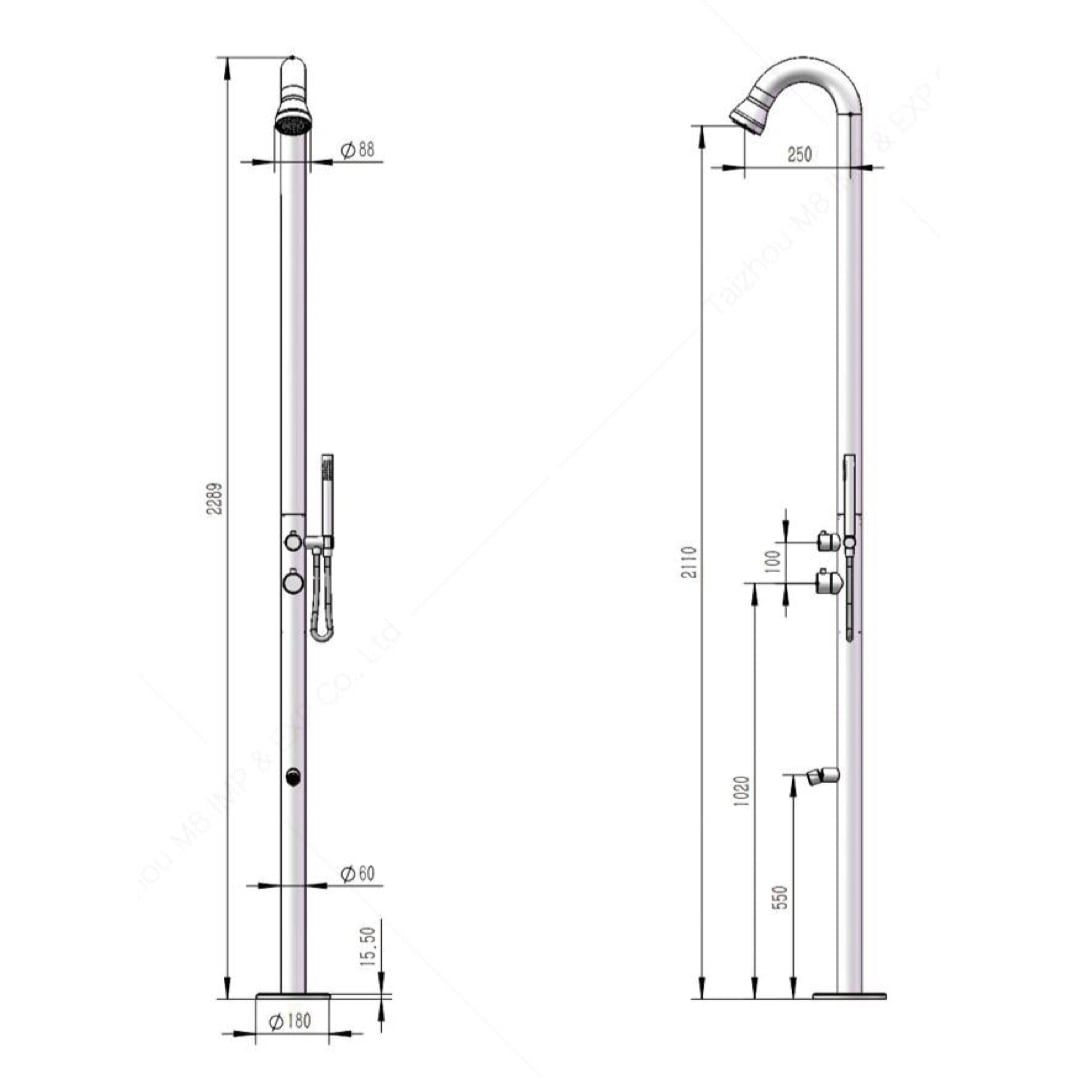  Sen cây ngoài trời có vòi rửa chân và sen cầm tay bằng stainless steel 316L - A1003MS 