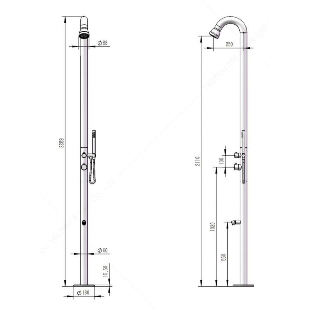  Sen cây ngoài trời có vòi rửa chân và sen cầm tay bằng stainless steel 316L - A1003MB 